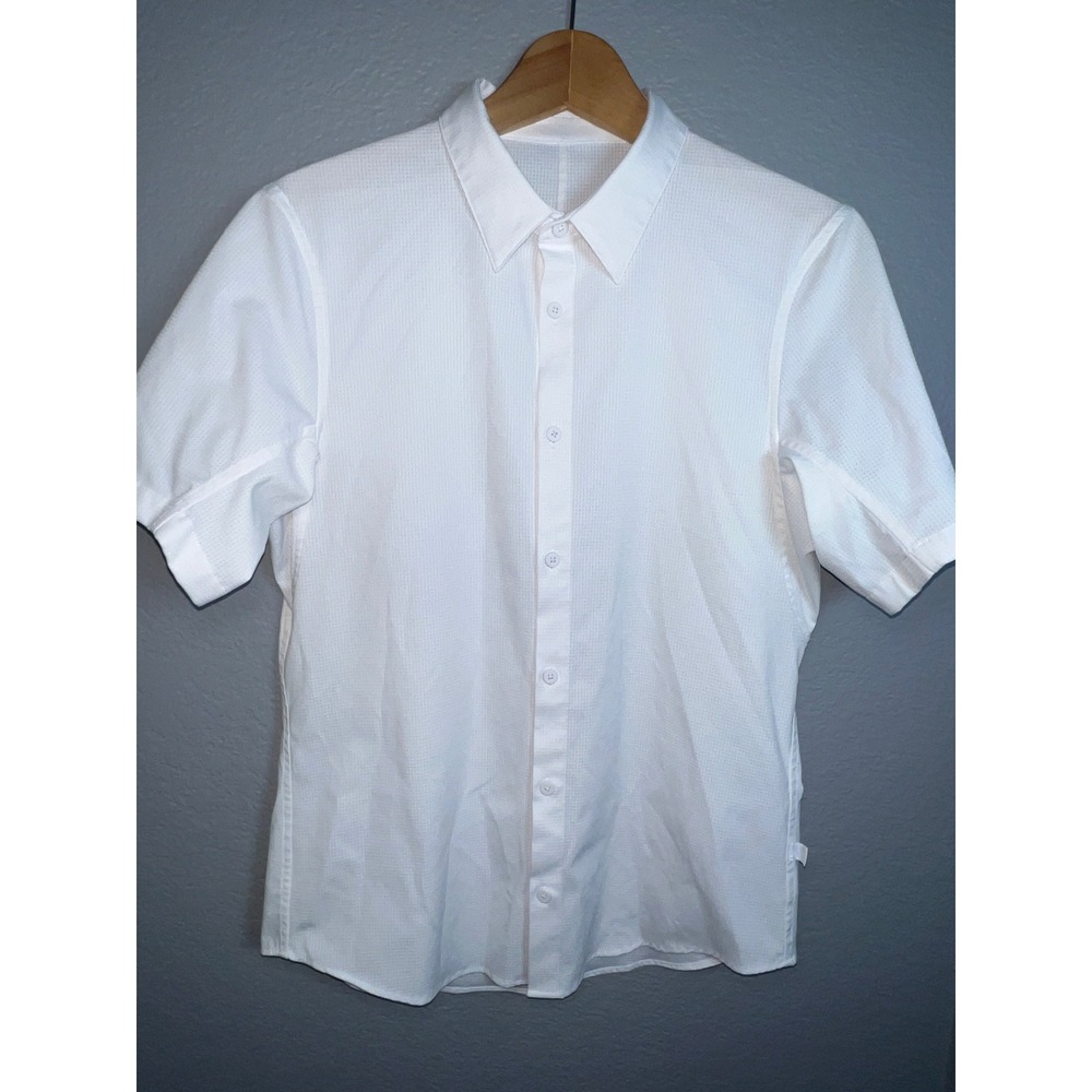 Lululemon Mens White Grid Texture Short Sleeve Button Down Shirt Size M